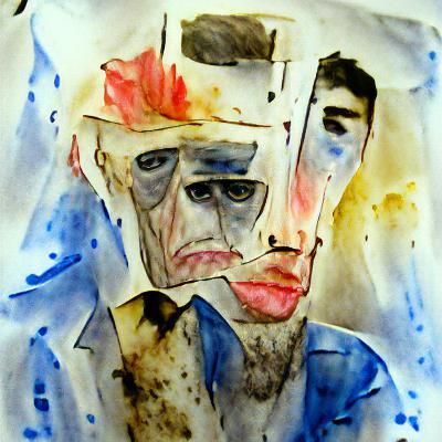 Broken Man Portrait in Watercolor Expressionism