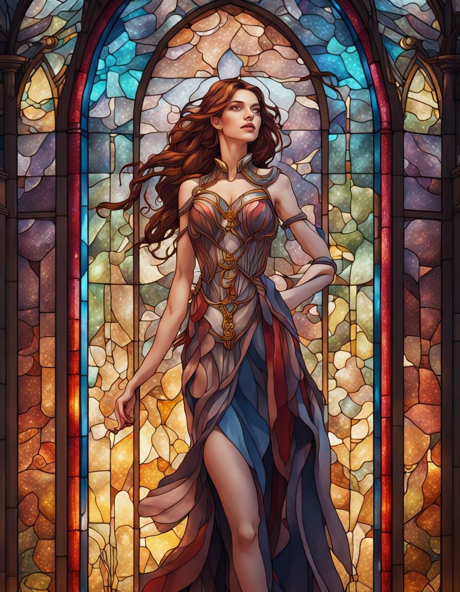 Beautiful Woman in Stained Glass Style
