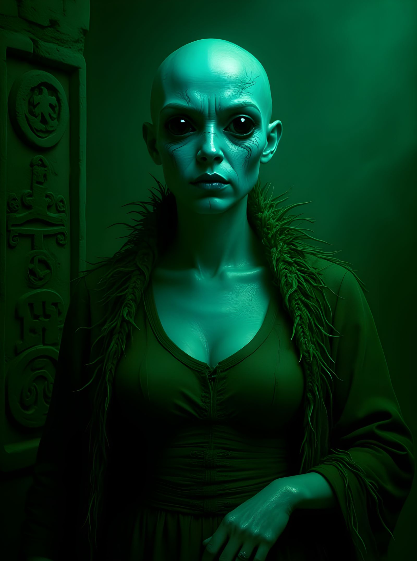 Post-Human Portrait in Subterranean City: Impasto Oil Painti...