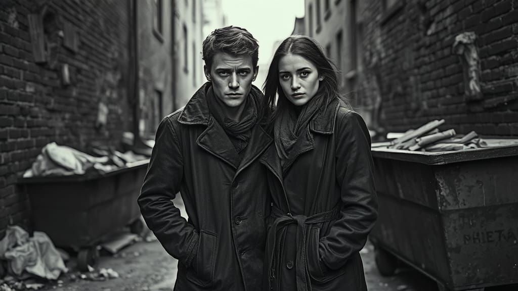 Worn Couple's Love in Gritty Black and White