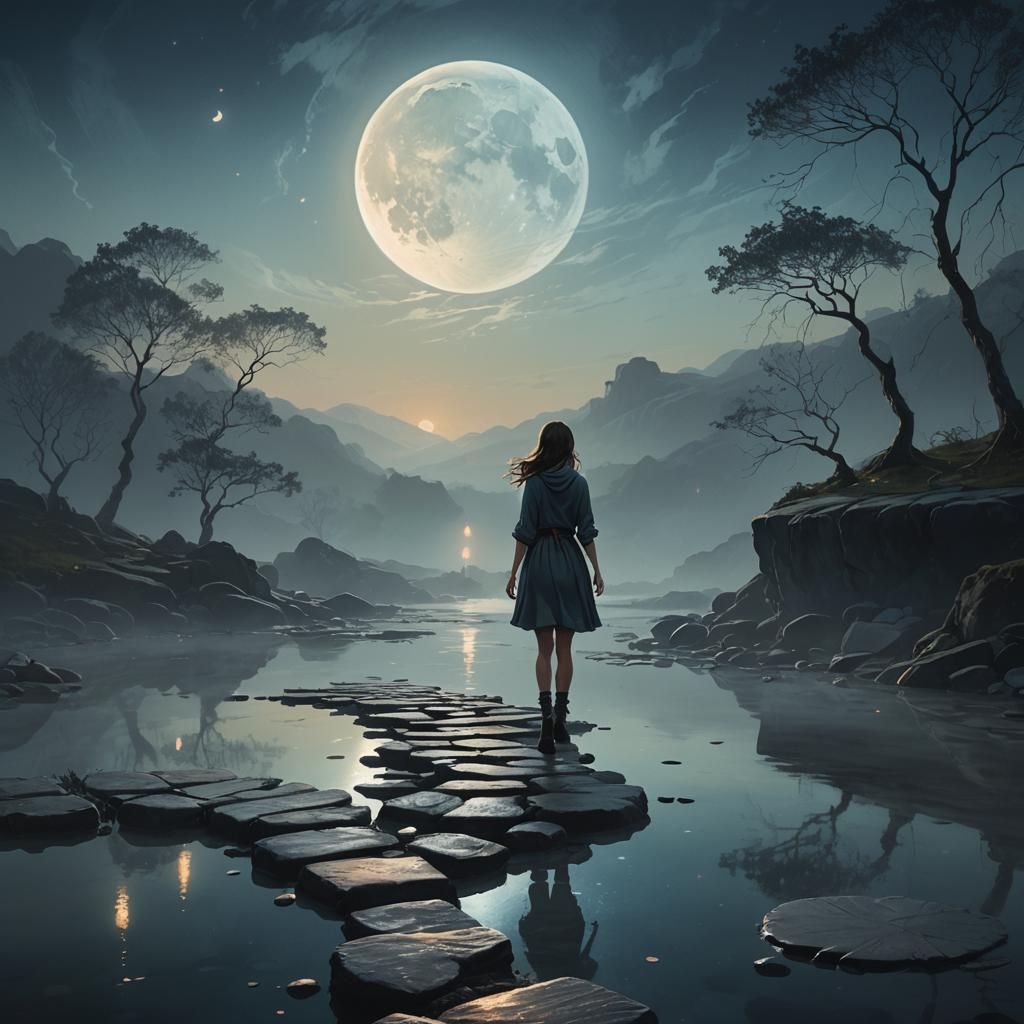 Ethereal Girl Walks Over Misty Abyss