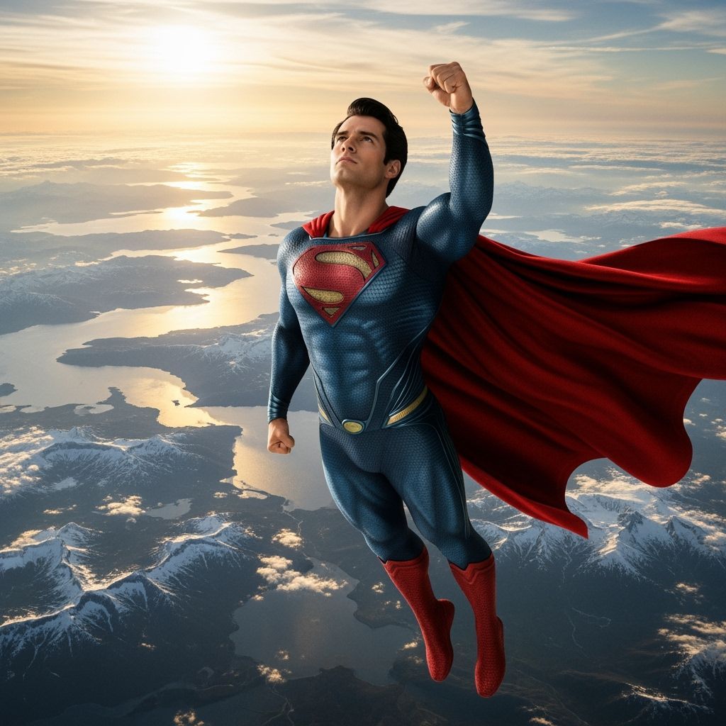 Superman Ascending Above Earth in Photorealistic Style