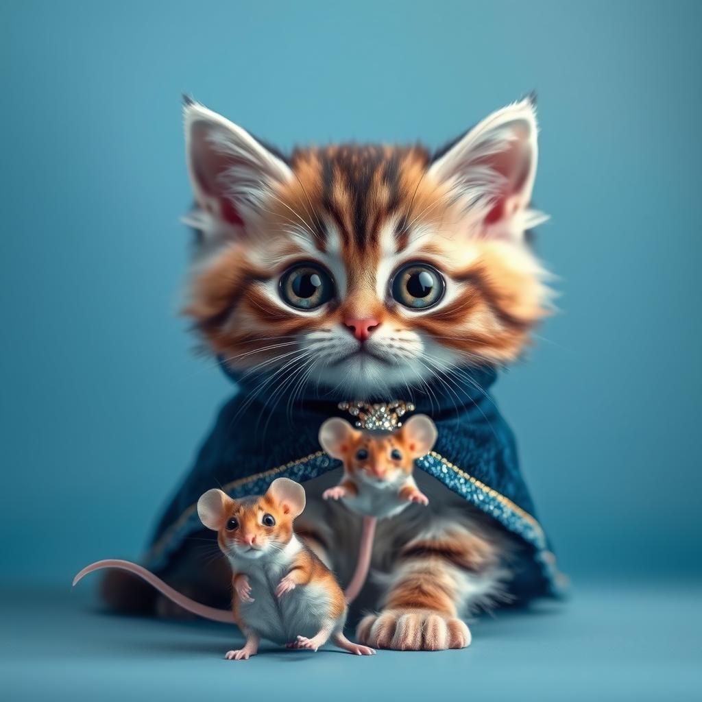 Cat Portrait with Mouse, High-Fantasy Art