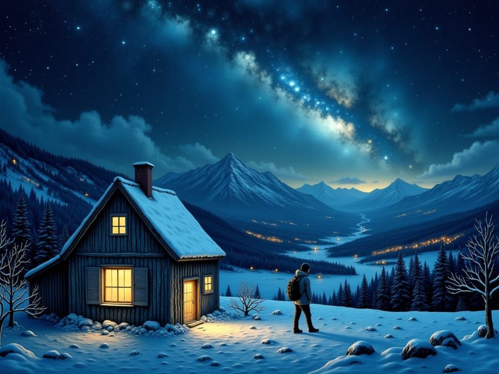 Snowy Valley Haven at Night