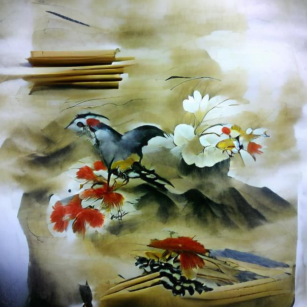 Classic Japanese Painting in Traditional Style