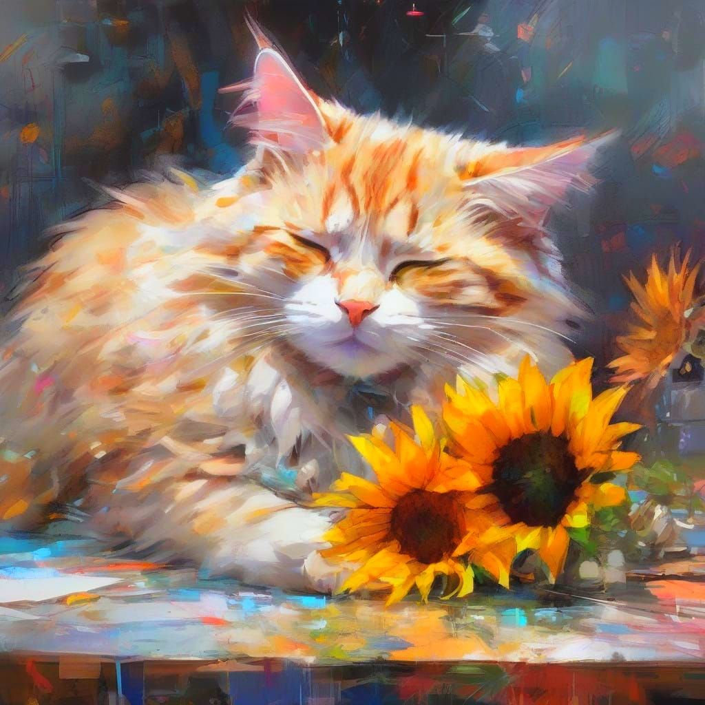 Whimsical Maine Cat Surrounded by Glittering Lights and Drea...