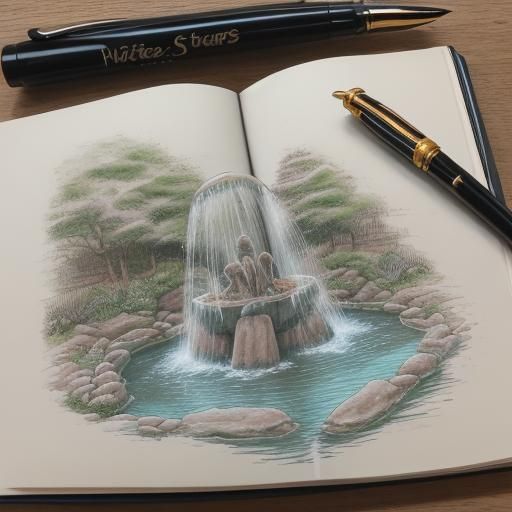 Fountain Pens Flowing with Water