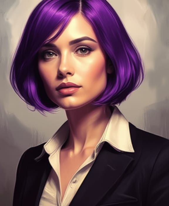 Woman with Purple Bob Hairstyle
