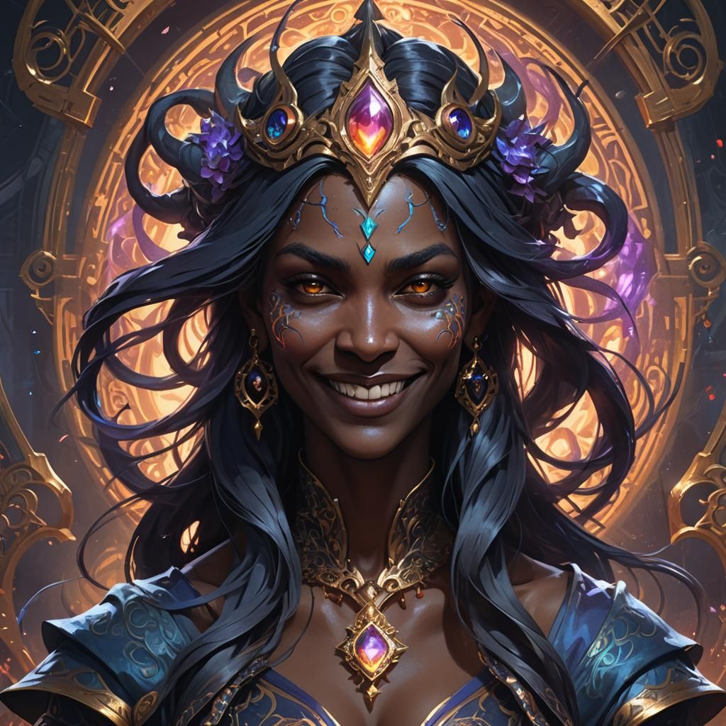 Dark Genie Mage Portrait in Fantasy Style