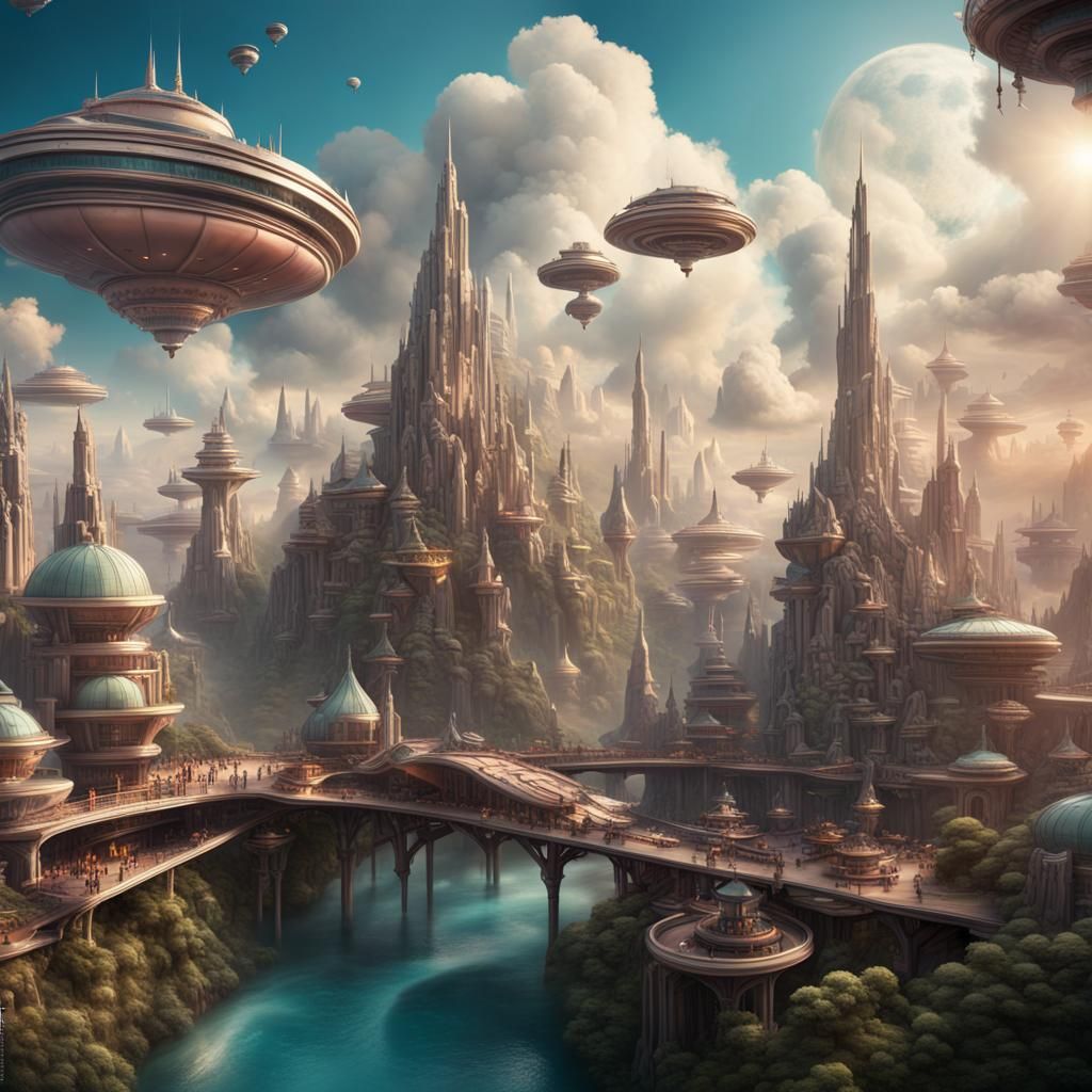 Whimsical Cloud City Theme Park: Digital Matte Painting
