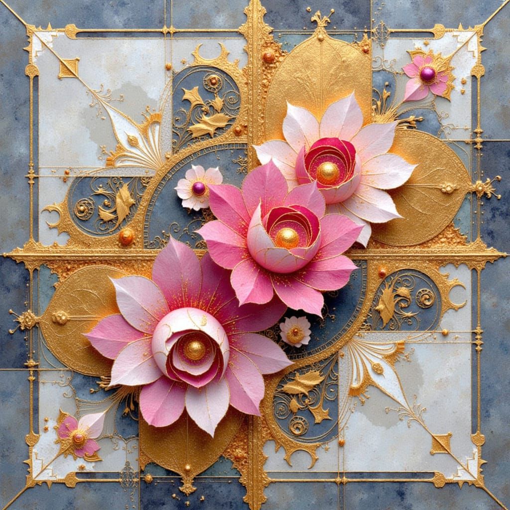 Kirigami Rose Filigree in Klimt Style