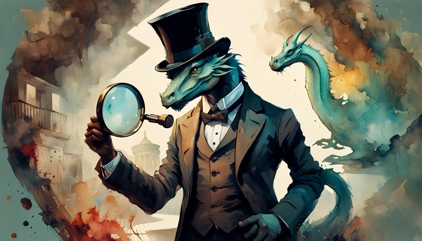 Detective Dragon at Crime Scene in Hyperrealistic Style