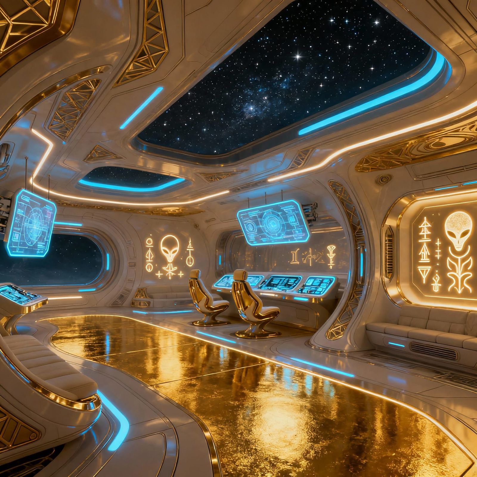 Interior of a Gleaming Solid Gold Alien Spaceship
