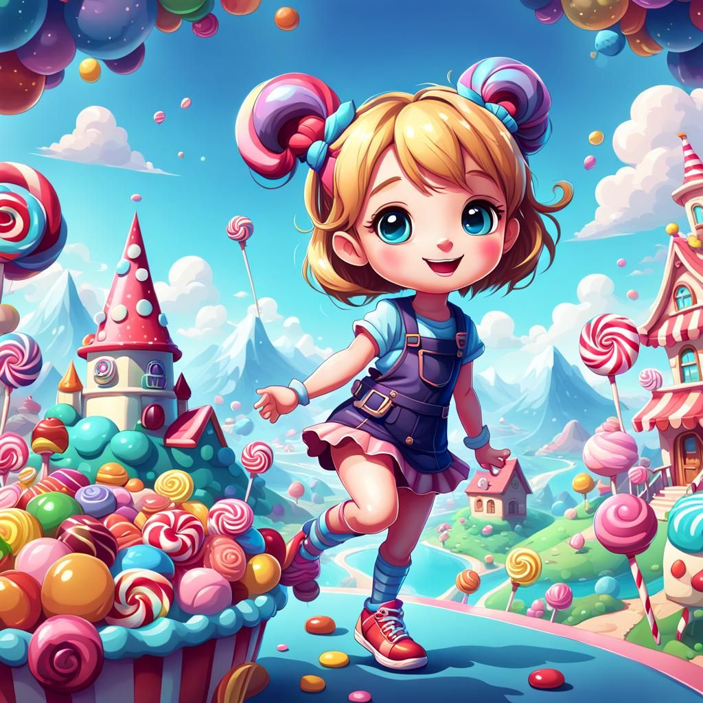 Chibi Character in Candyland: Hyperrealistic Digital Illustr...