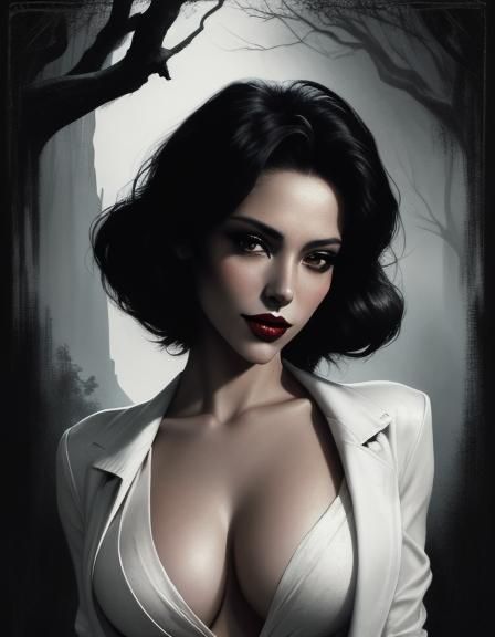 Sensual Vampire Portrait in Synthwave Gothic Style