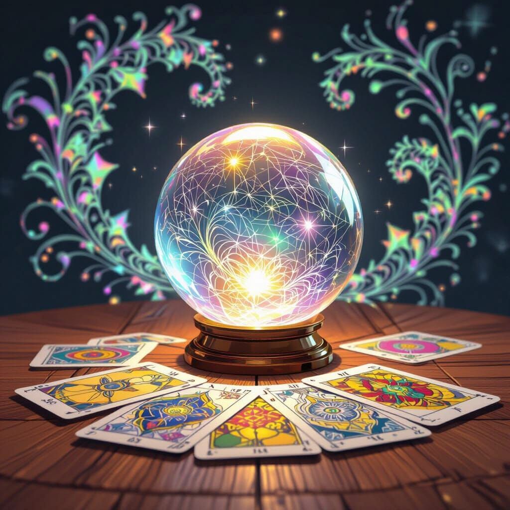 Tarot Cards and Crystal Ball with Fractal Patterns