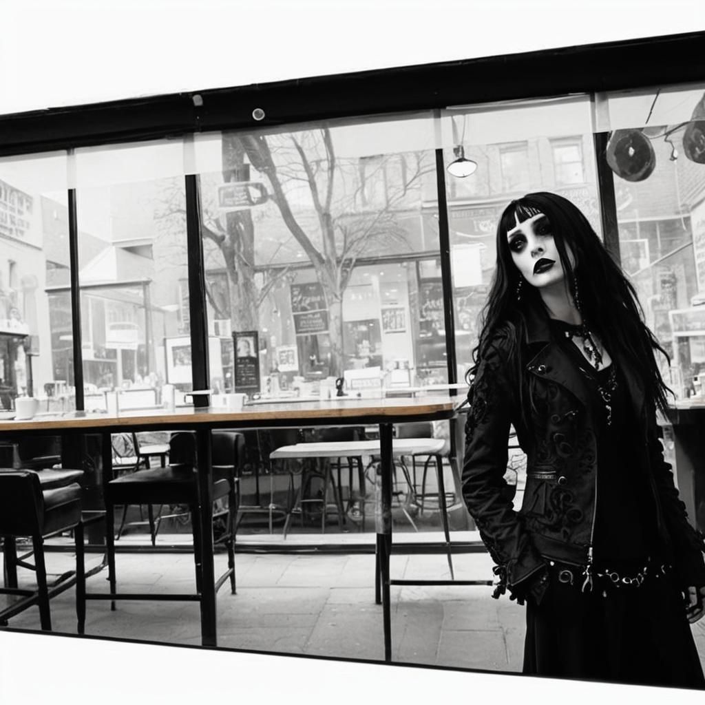 Goth Fashion Model in Coffee Shop