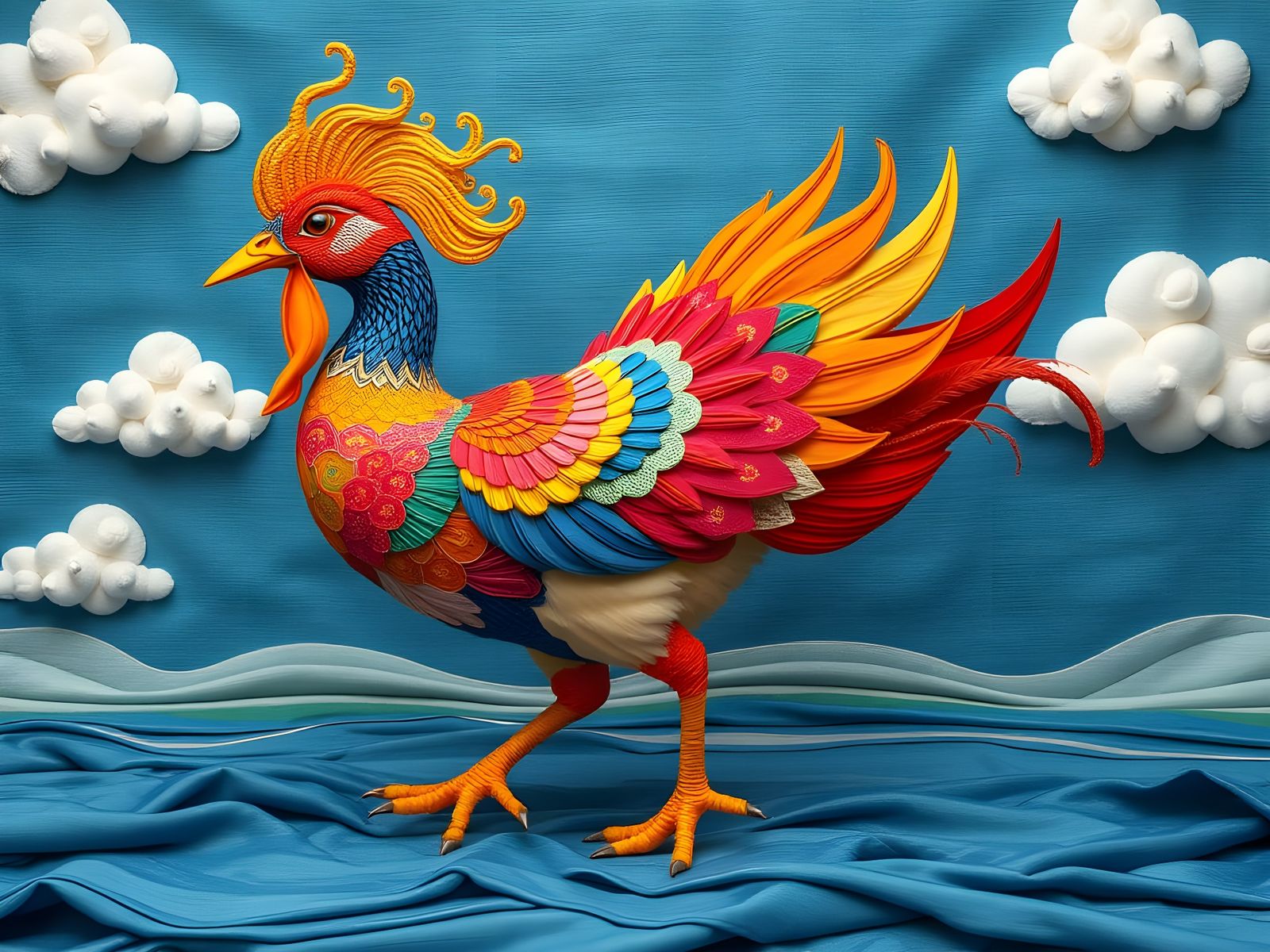 Vibrant Fabric Creature Embodies Chinese Mythical Bird Fengh...