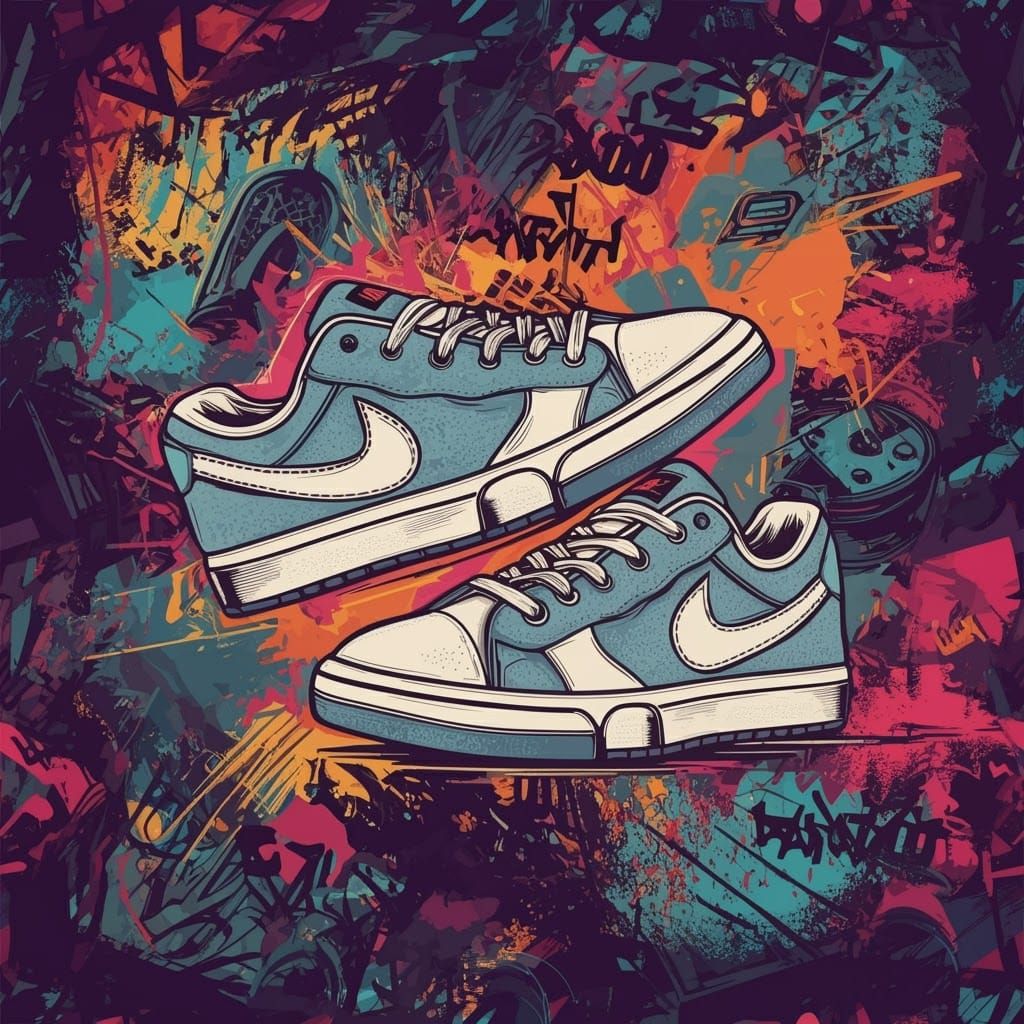 Sneakers in Street Art Style with Hip-Hop Icons