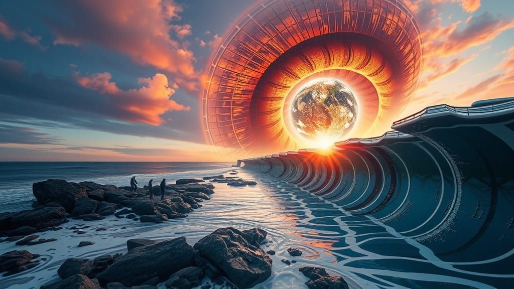 Surreal Paradox Watchers in Vibrant Dreamlike Landscape