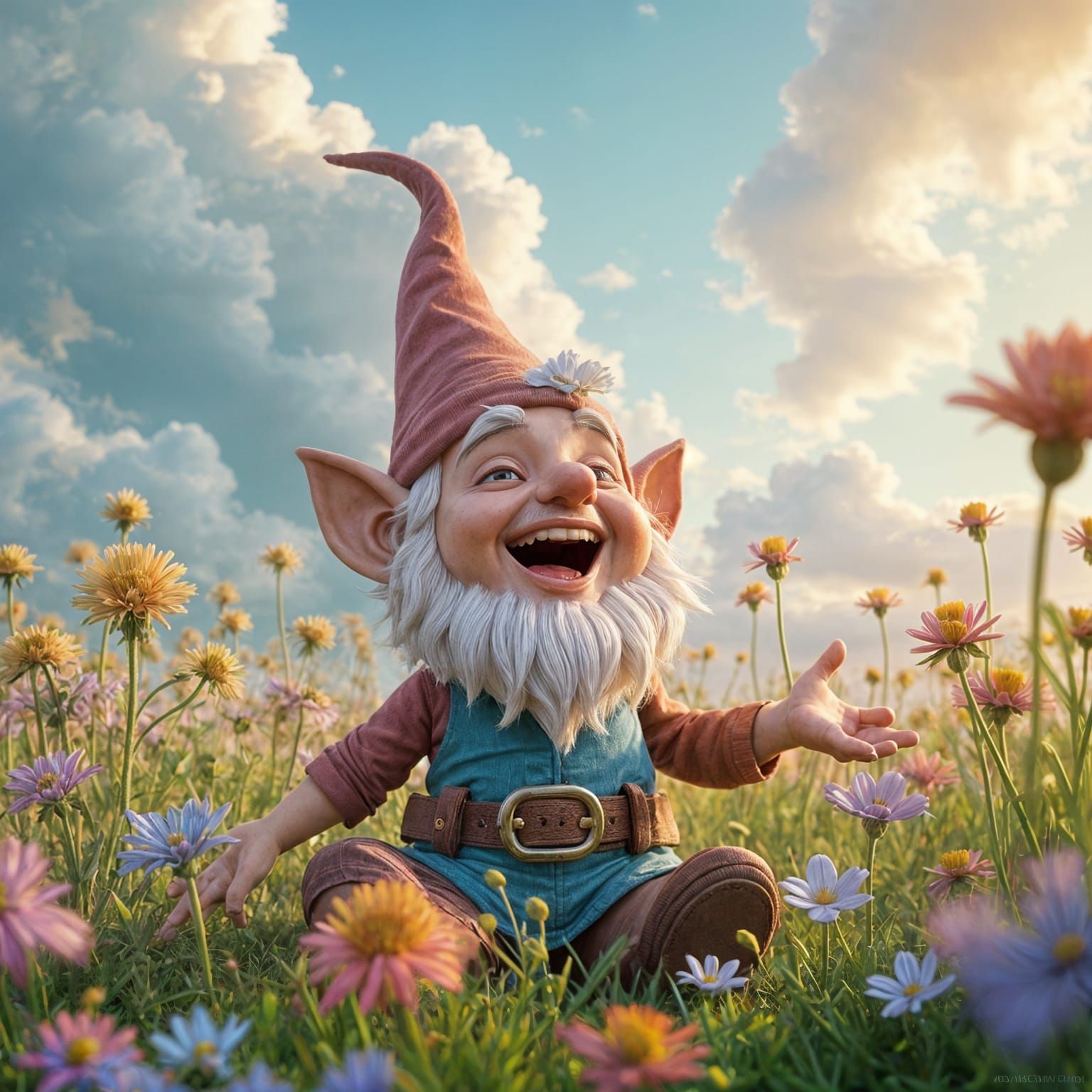 Gnome in Vibrant Hyperrealistic Wonderland