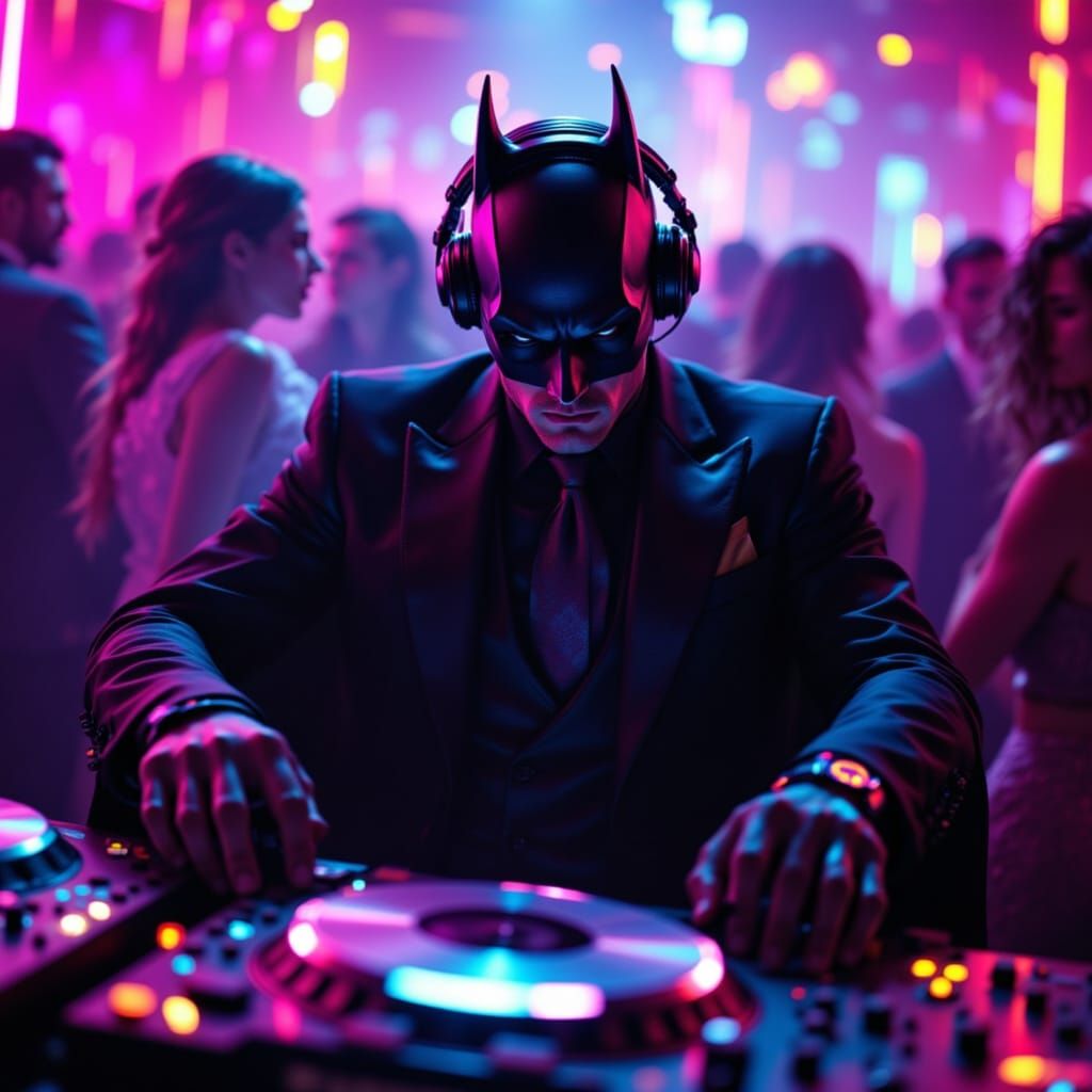 Batman DJ at Wedding in Noir Neon Style