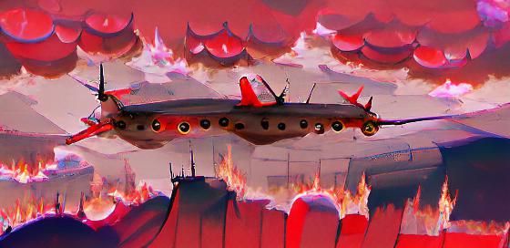 Flying Fortress in a Hellish Red Sky