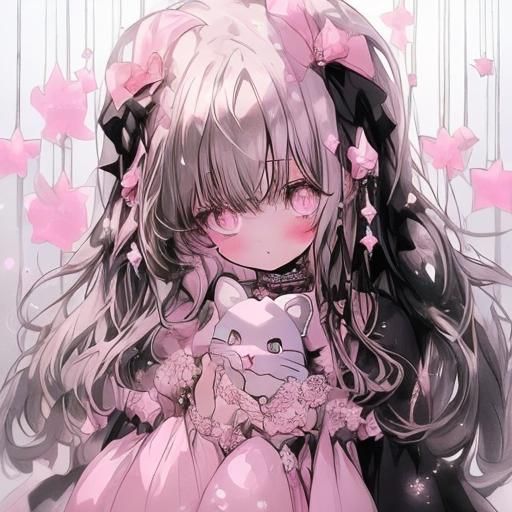 Gothic Pastel Anime Girl with Glitter Highlights