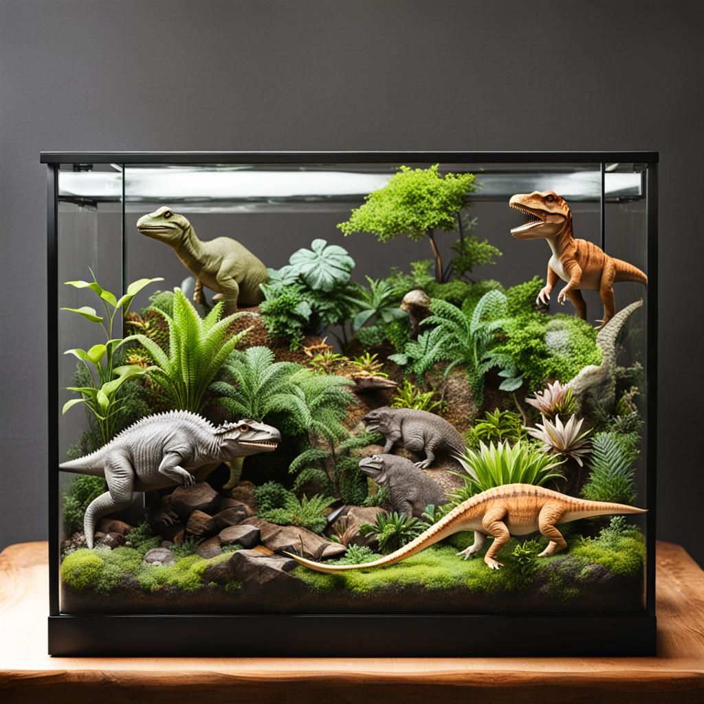 Exotic Terrarium with Miniature Dinosaurs