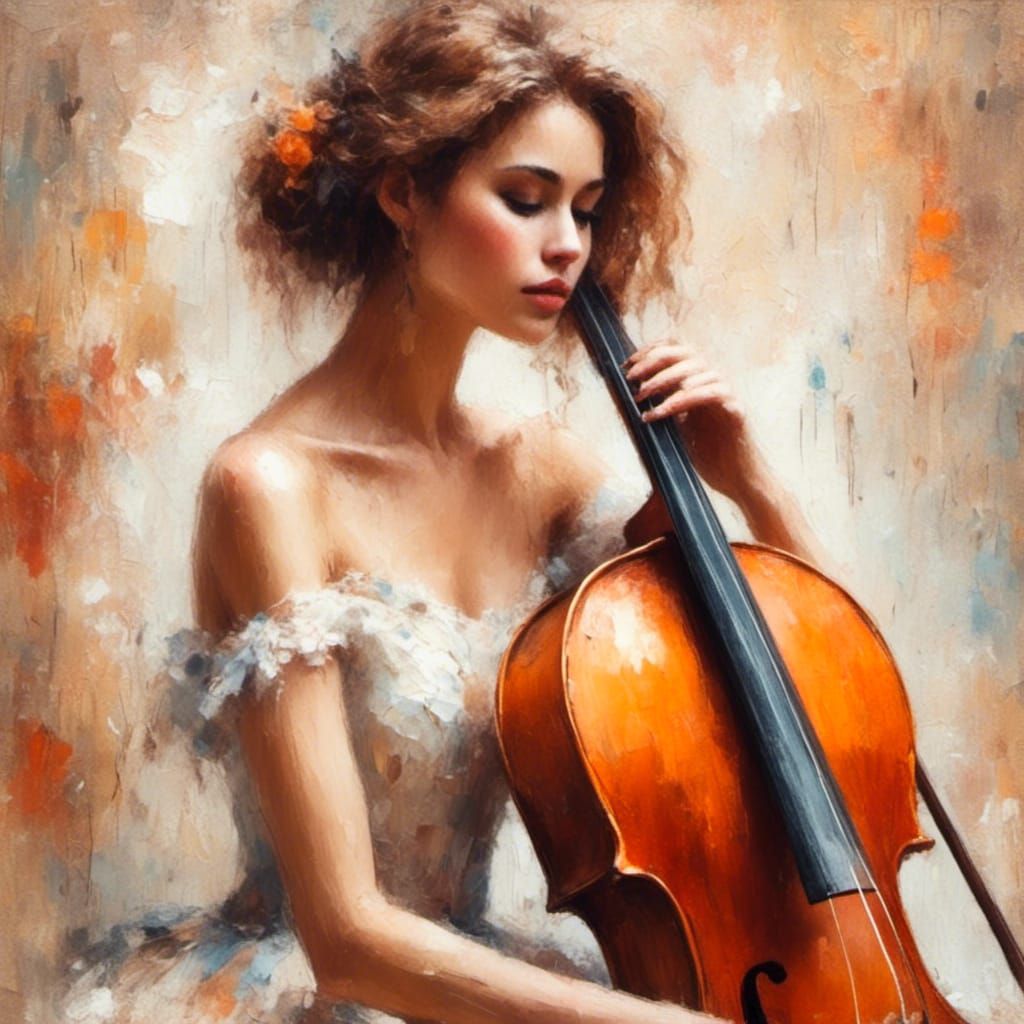 Impressionistic Ballerina with Cello in Warm Tones