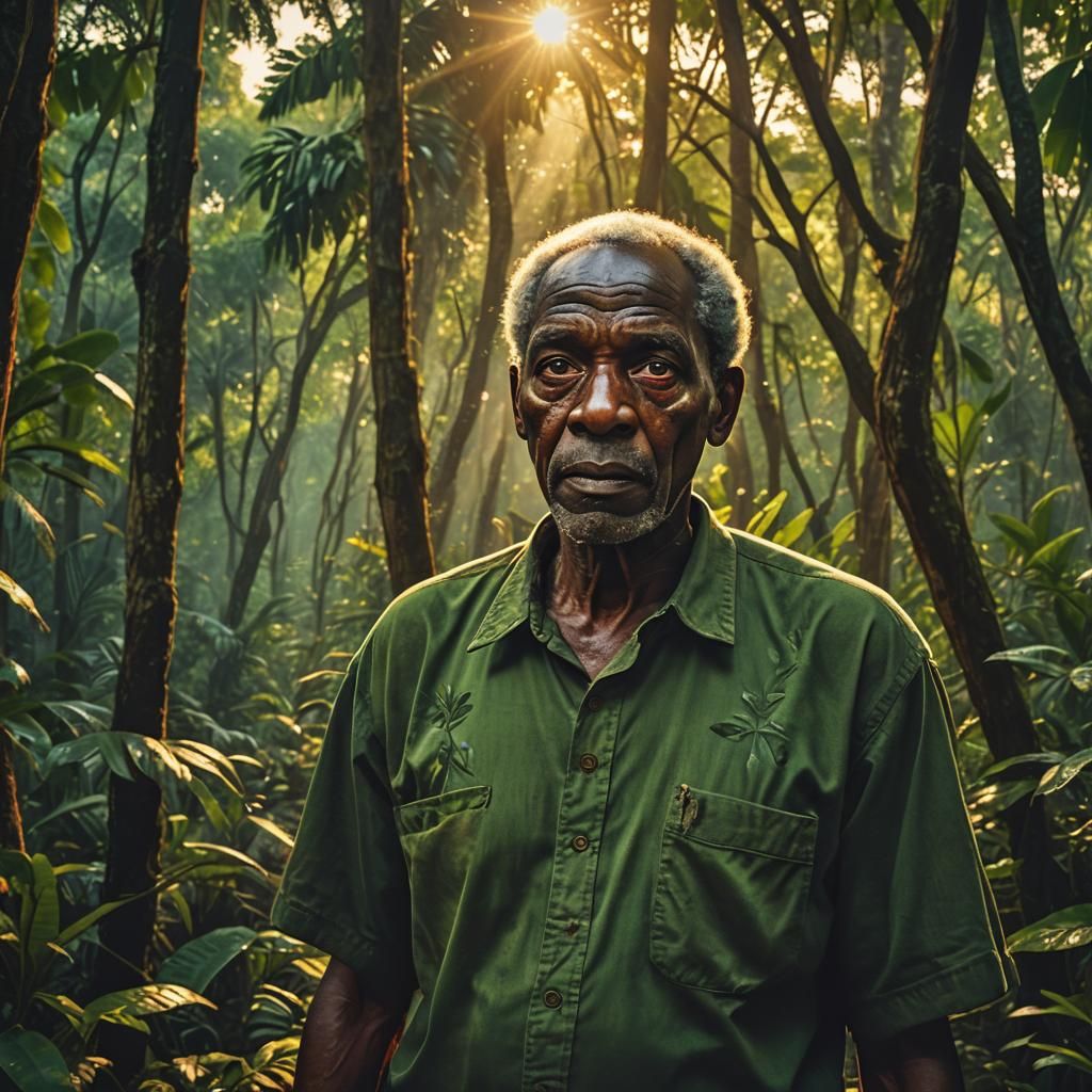 Old Man with Wooden Eyes in Cuban Jungle