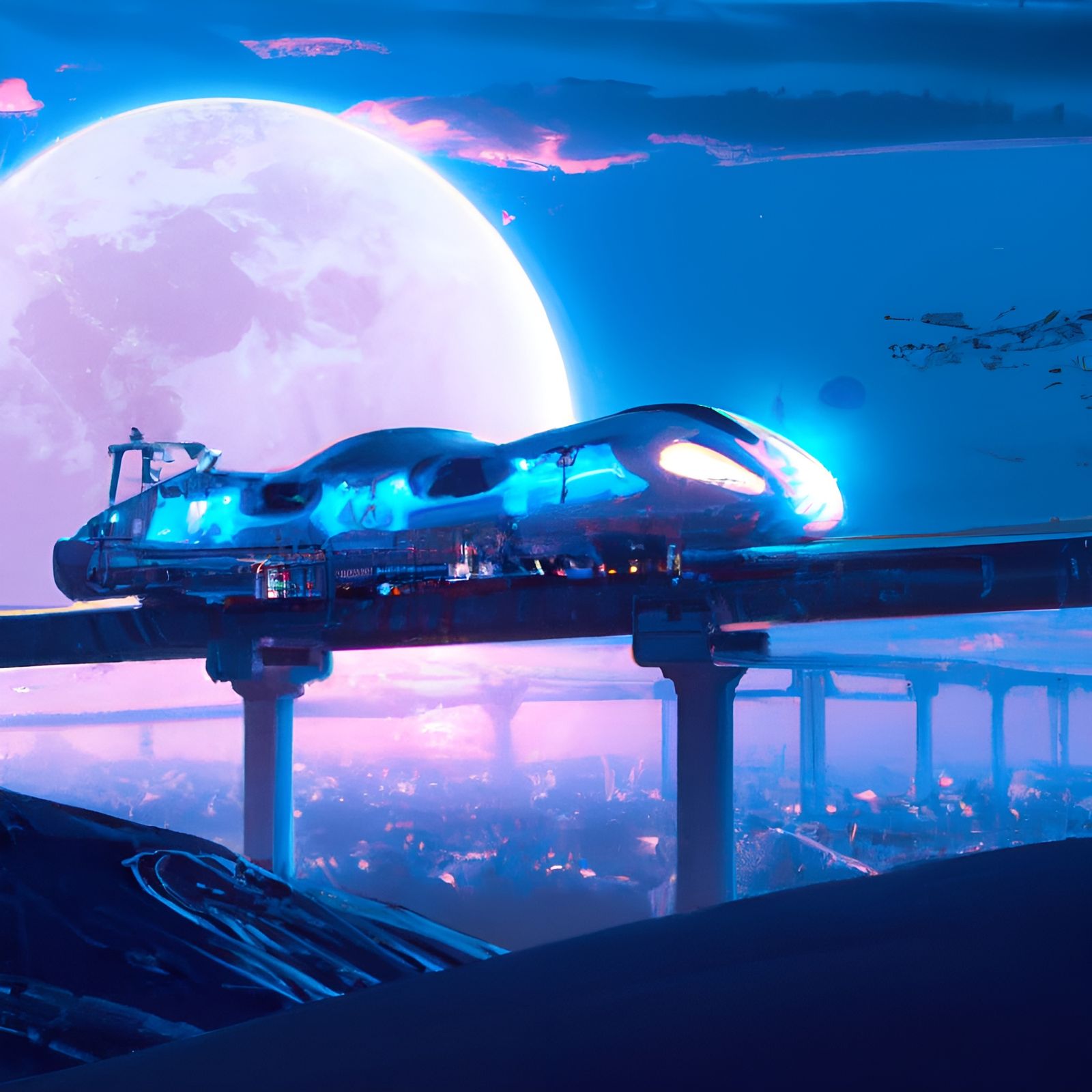 Cyberpunk Train at Night in Dark Fantasy Style