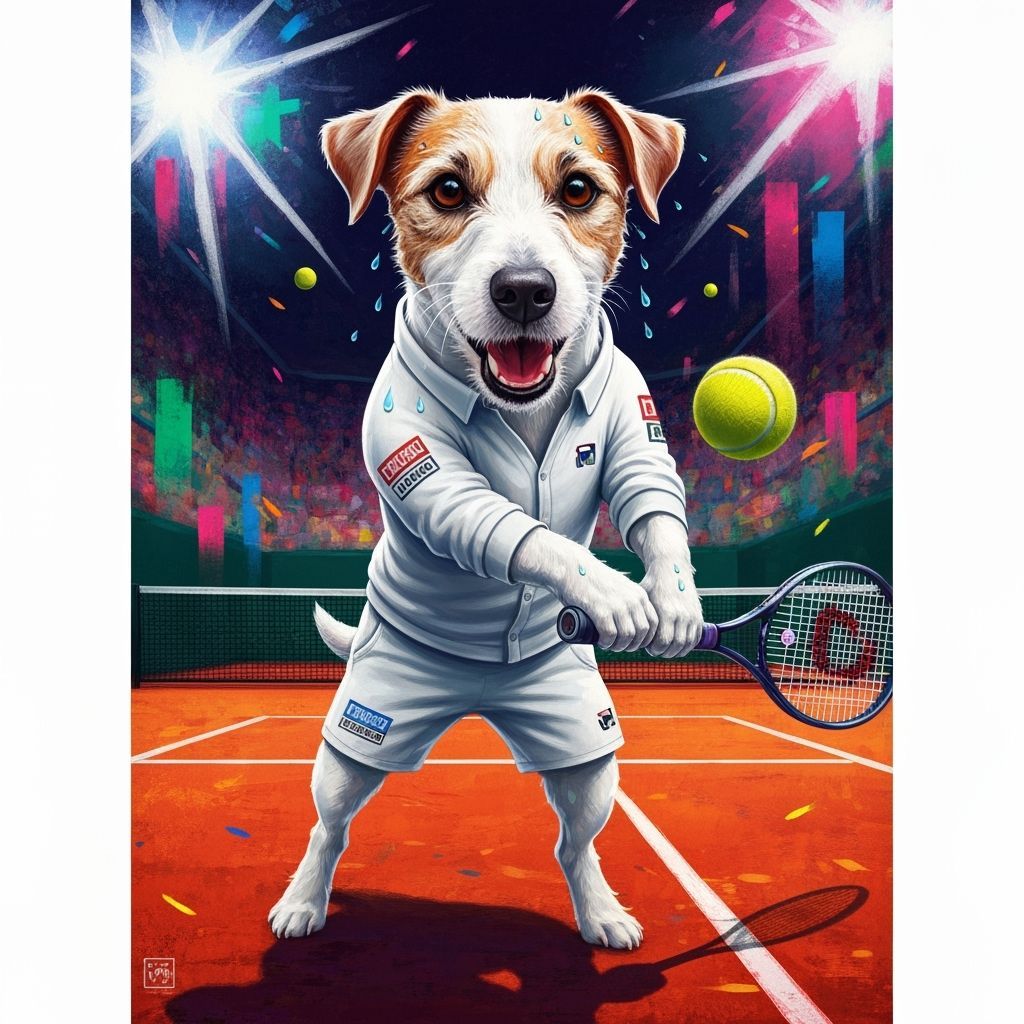Jack Russell Terrier Plays Tennis in Pop Art Style