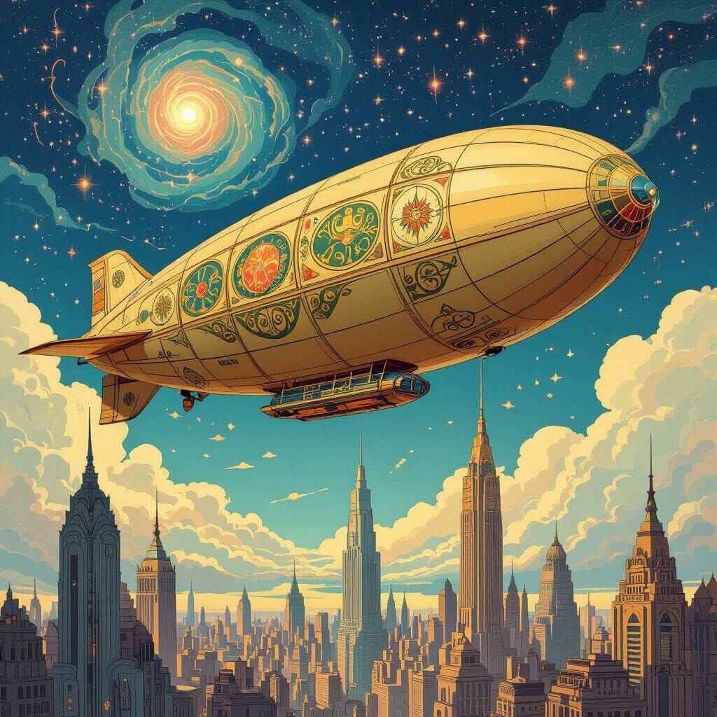 Art Nouveau Zeppelin in Dreamlike Sky