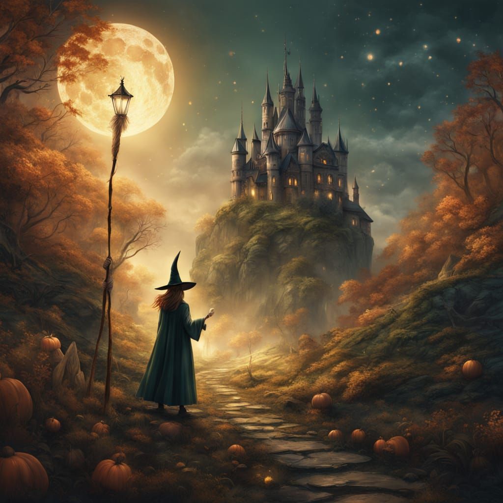 Enchanting Fantasy Scene with a Young Girl and a Wise Wizard
