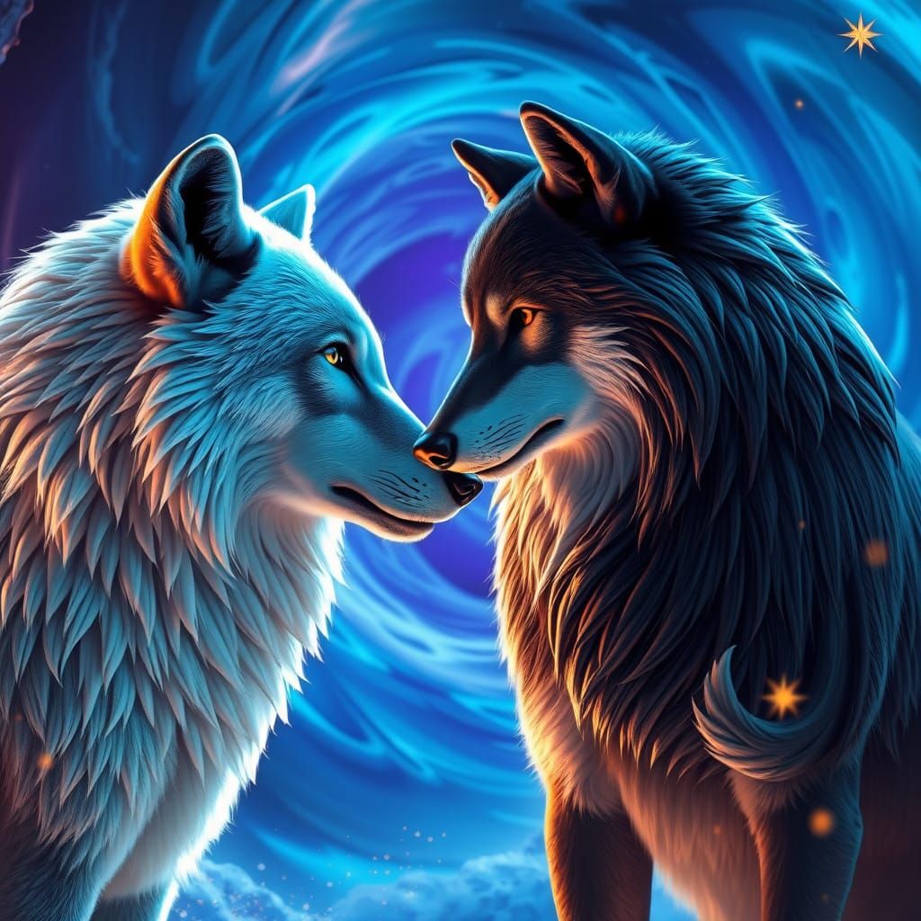 Majestic Wolves Share Ancient Secret in Swirling Vortex of B...