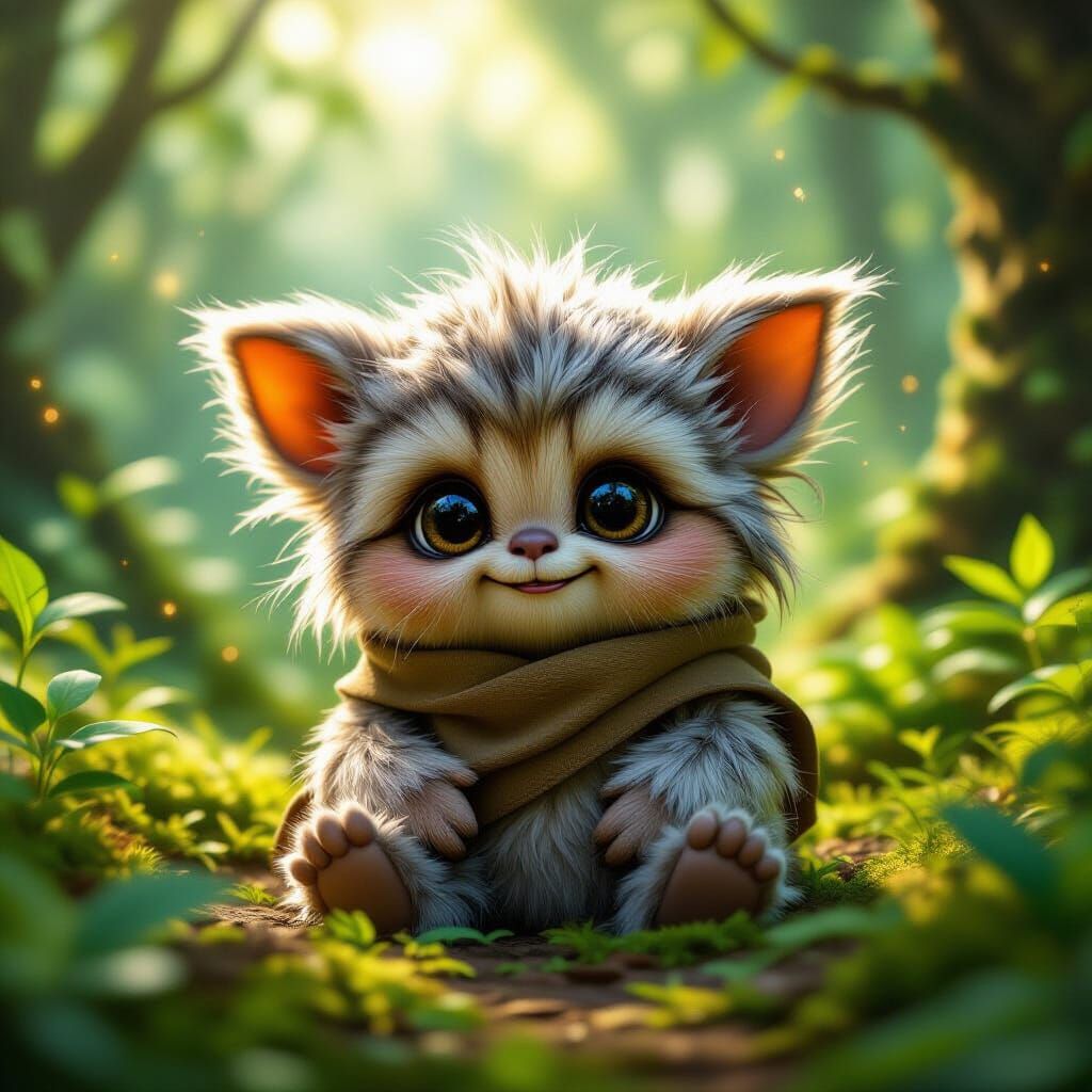 Cute Gizmo Ewok Hybrid in Lush Forest