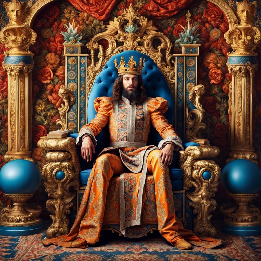 Majestic King on Throne in Maximalist Style