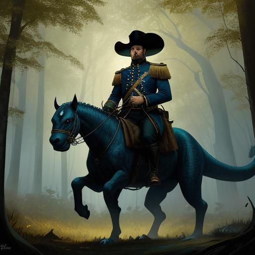 Napoleon Rides a T-Rex: Impasto Oil Painting