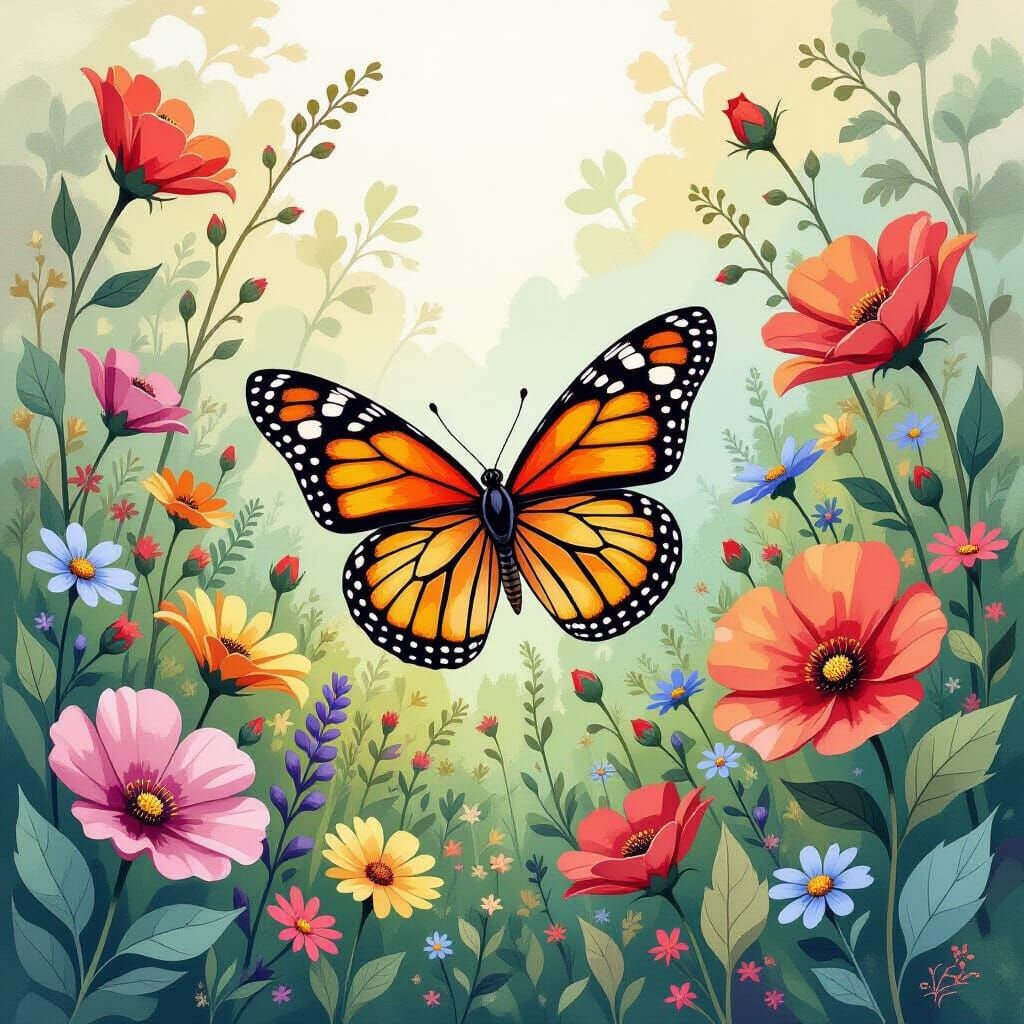 Perplexed Butterfly in Whimsical Garden Art