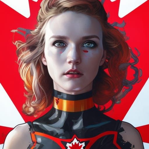 Atomic Heart Superhero Portrait with Canadian Flag Cape