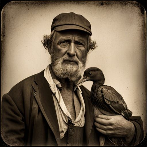Vintage Daguerreotype of Hillbilly Man with Duck