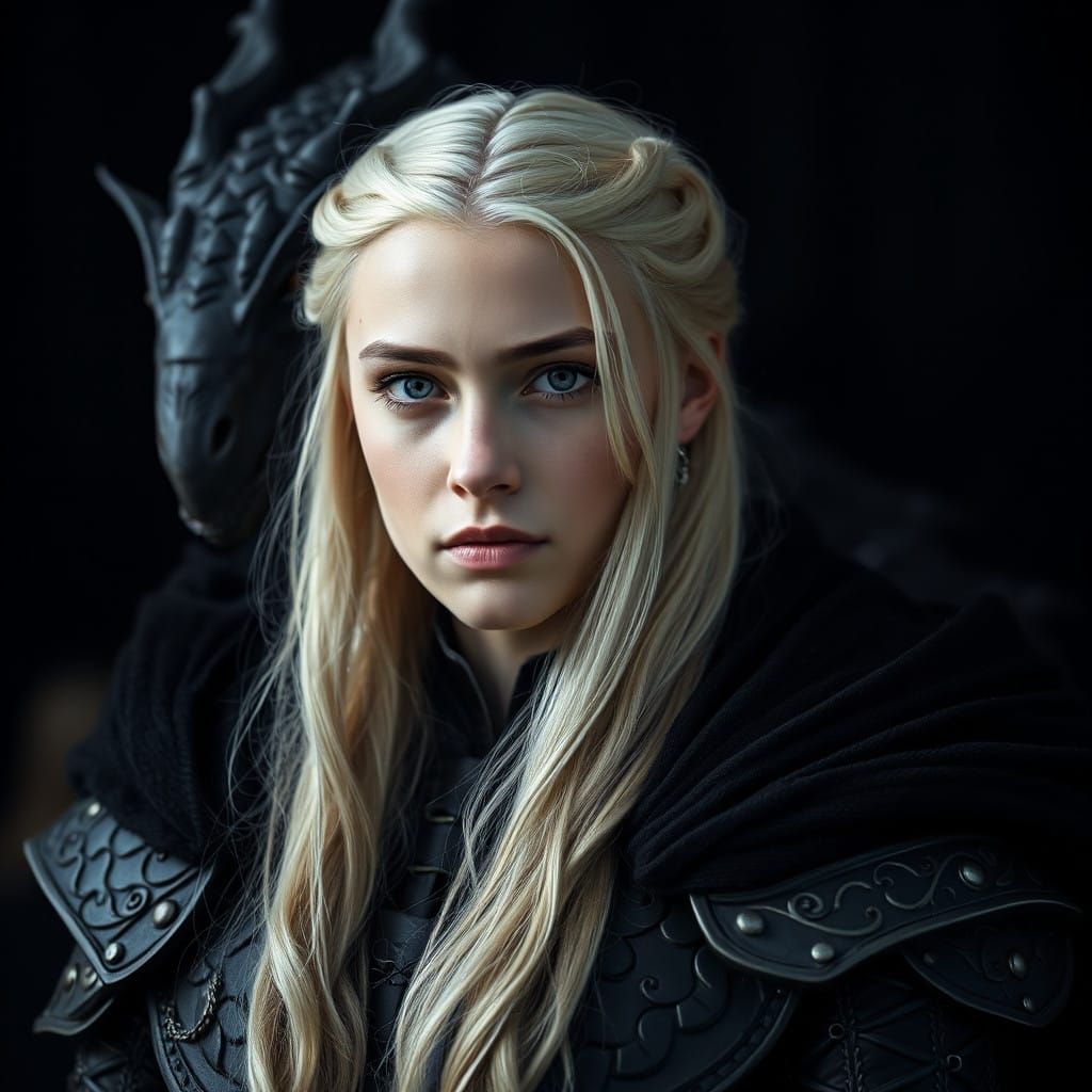 Regal Portrait of a Blonde Targaryen Warrior in Dark Armor