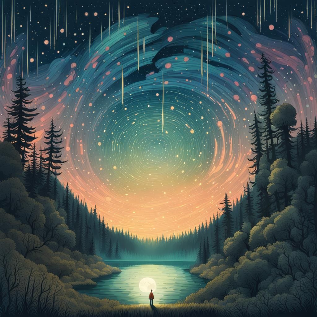 Surreal Starry Landscape with Ethereal Reflections