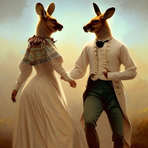 Kangaroos Waltzing in Colonial Clothing, Digital Portrait