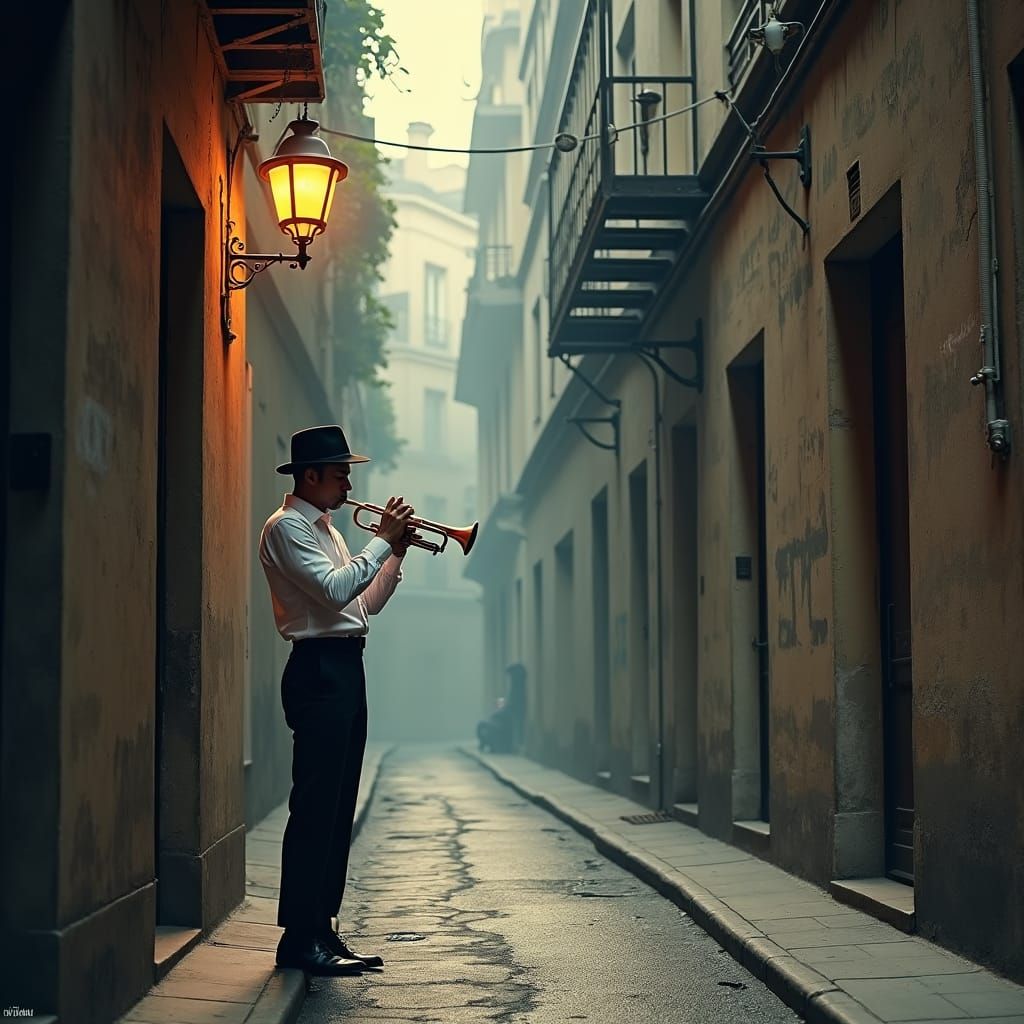 Melancholic Jazz Trumpet Player in Paris