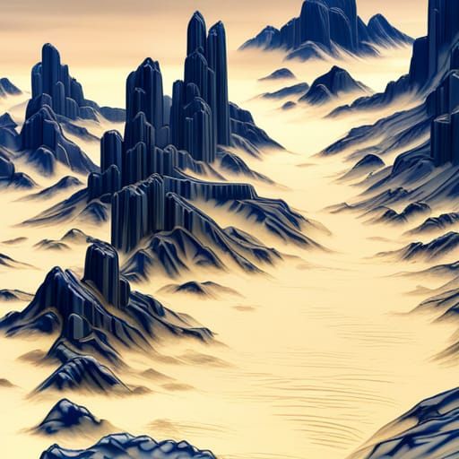 Blue and White Porcelain Landscape in 3D