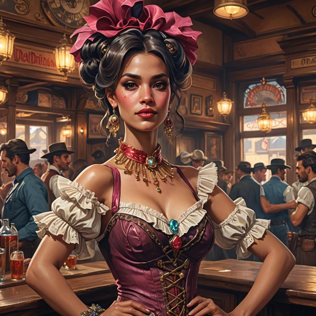 Can-Can Dancer Portrait in Old West Saloon