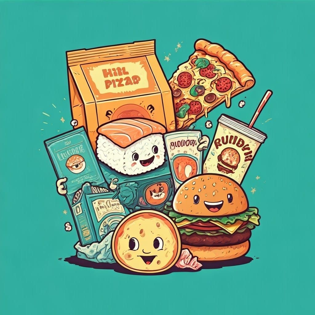 Playful Cartoon Food Illustration in Pop Art Style