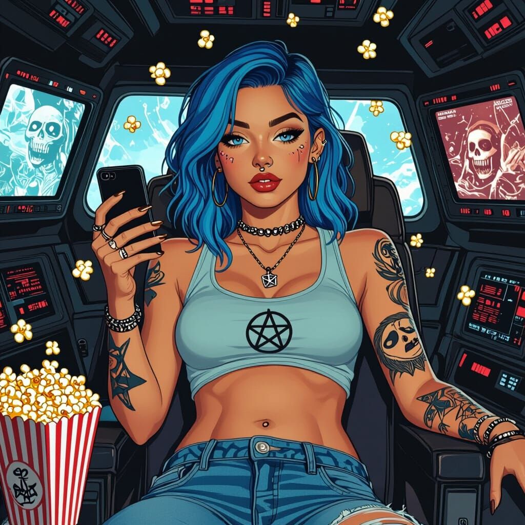 Cyberpunk Woman in Spaceship Cockpit